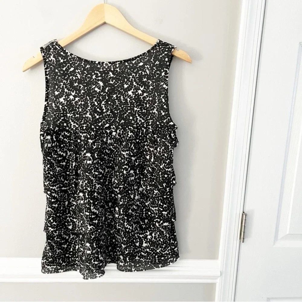 J.Crew 100% Silk Layered Tank Blouse Black White Floral Sleeveless Size 2